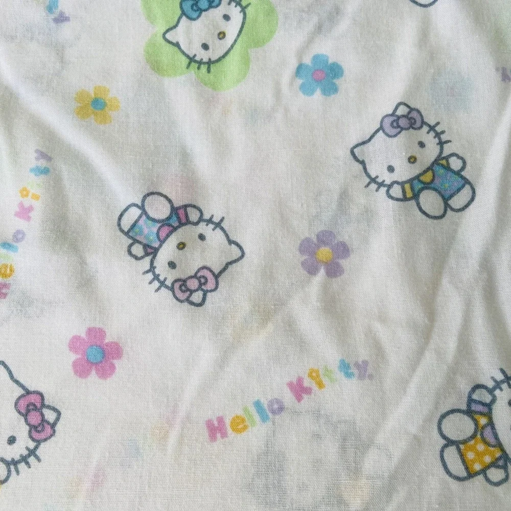 Vintage HELLO KITTY Twin Sheet Sanrio Pastel Flower Fitted Sheet Pink Blue